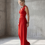 Renna | Deep V Waist Defined Wide Leg Jumpsuit