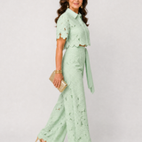 Elobelle | Lace Button Front Two Piece Pant Set