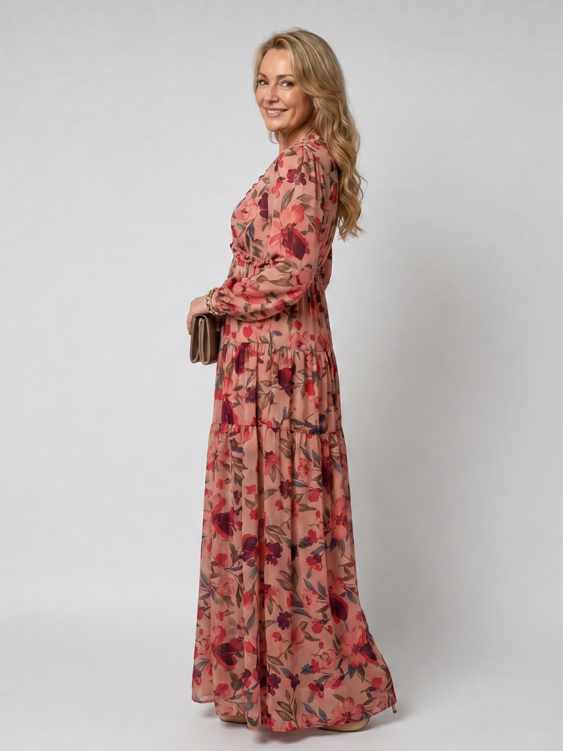 Tovawyn | Floral Print Long Sleeve Tiered Maxi Dress