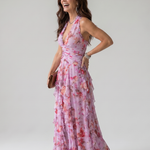 Liabeth | Halter Neck Ruched Bodice Floral Maxi Dress