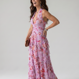 Liabeth | Halter Neck Ruched Bodice Floral Maxi Dress