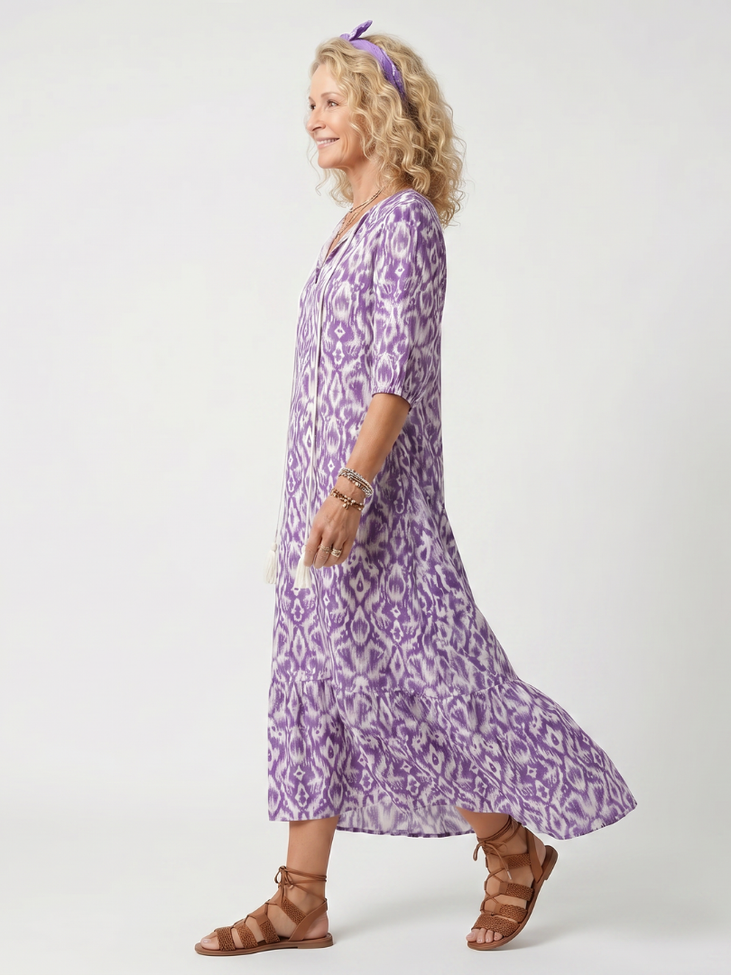 Linnra | Printed Tassel Tie Midi Dress