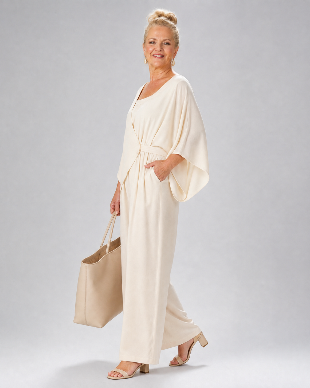 Nevsia | Draped Off Shoulder Top And Wide Leg Pants Set