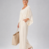 Nevsia | Draped Off Shoulder Top And Wide Leg Pants Set