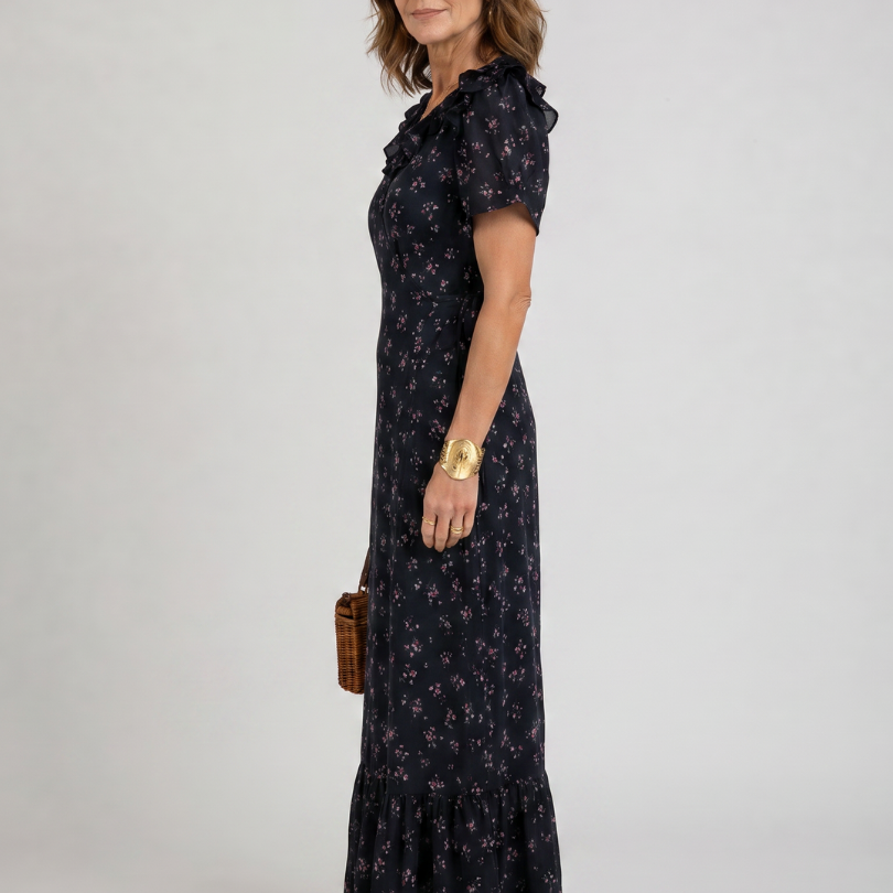 Laessa | Floral Puff Sleeve Ruffle Hem Midi Dress
