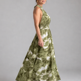 Fionia | Gathered Waist Abstract Print Midi Dress