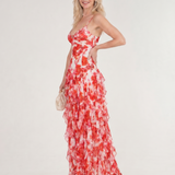 Marenetta | Watercolor Floral Ruffle Hem Sleeveless Midi Dress
