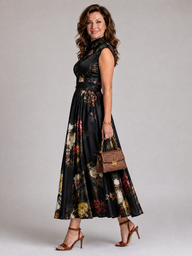 Magdaney | Floral Keyhole Midi Dress