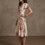 Valthea | Floral Wrap Ruched Midi Dress
