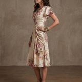 Valthea | Floral Wrap Ruched Midi Dress