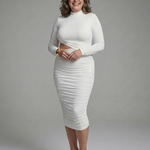 Senrina | Long Sleeve Cutout Ruched Midi Dress