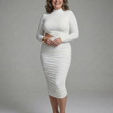 Senrina | Long Sleeve Cutout Ruched Midi Dress