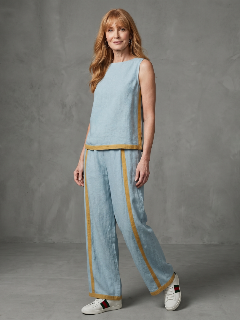 Julette | Sleeveless Top Wide Leg Contrast Pants Set
