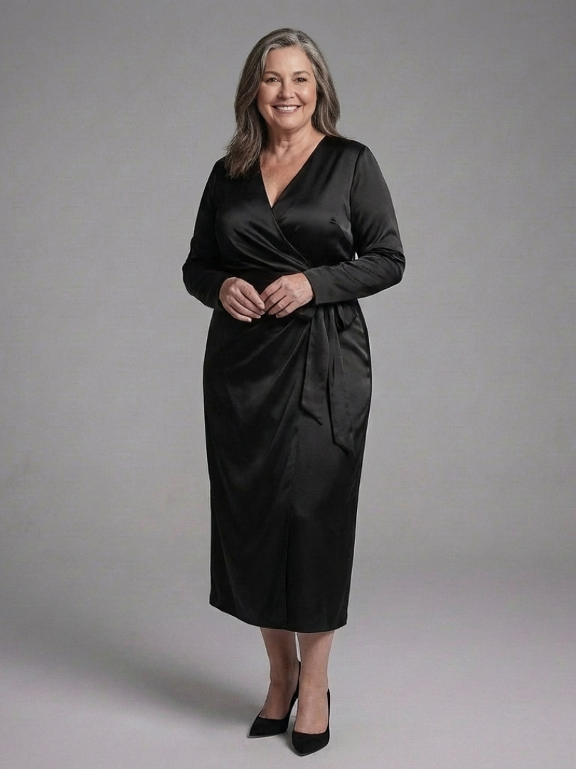 Corassa | Long Sleeve Wrap Tie Midi Dress