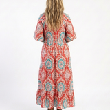 Lilasette | Paisley Print V Neck Short Sleeve Midi Dress