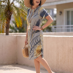 Maerose | Round Neck Plant Print Midi Dress