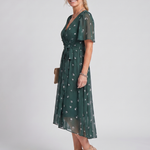 Daldra | Flutter Sleeve Gathered Waist Floral Print Midi Dress