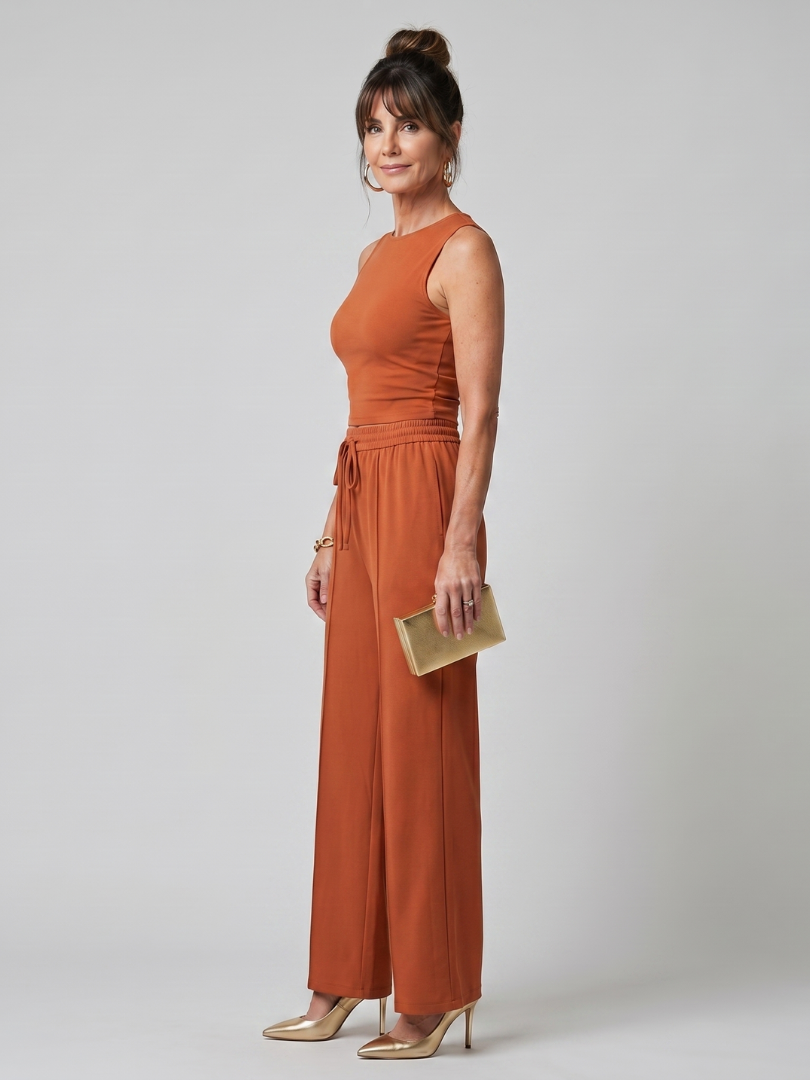Dorney | Sleeveless Smooth Wide Leg Pants Set