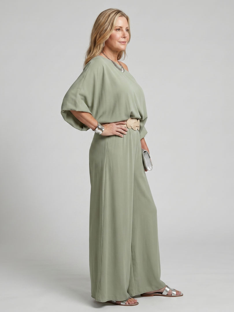 Rosetta | One Shoulder Wide Sleeve Top And Wide Leg Pants Set