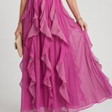 Saffrose | High Neck Gathered Ruffle Layers Maxi Dress