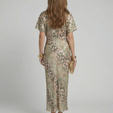 Mirrina | Abstract Print V Neck Twist Waist Midi Dress