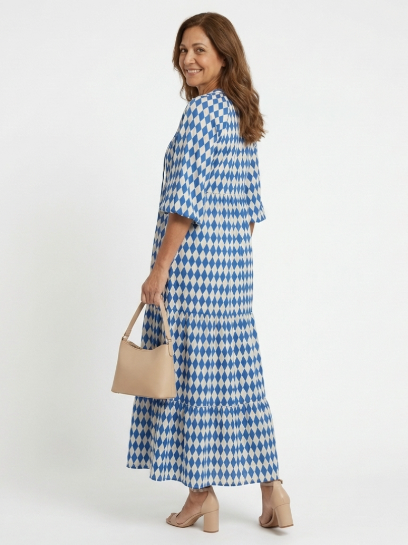 Deldra | Diamond Print Tiered Midi Dress