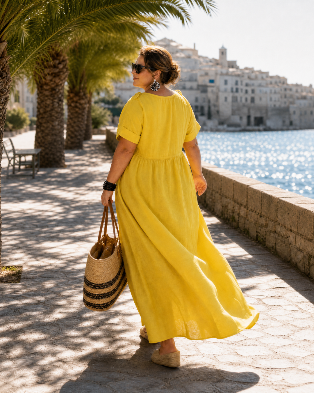 Faerose | Textured V Neck Short Sleeve Flowing Midi Dress