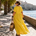 Faerose | Textured V Neck Short Sleeve Flowing Midi Dress