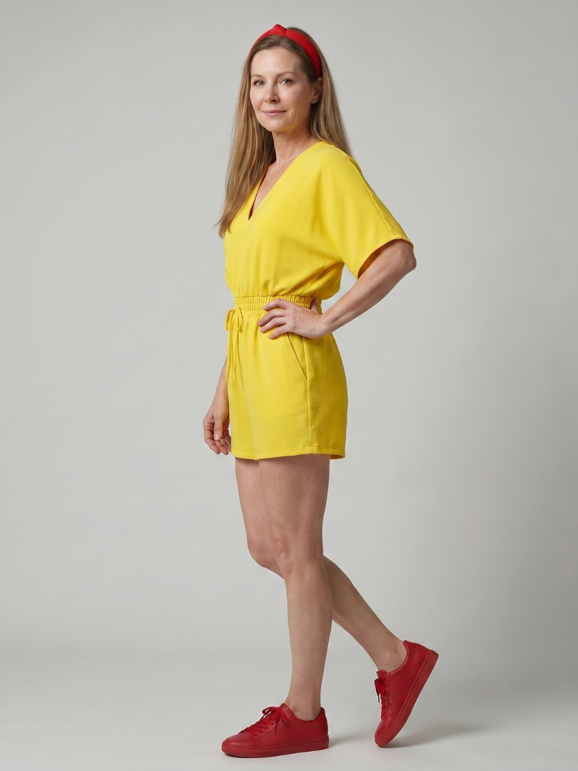 Renrose | V Neck Cold Shoulder Short Sleeve Romper