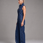 Vesda | Zip Front Sleeveless Denim Wide Leg Jumpsuit