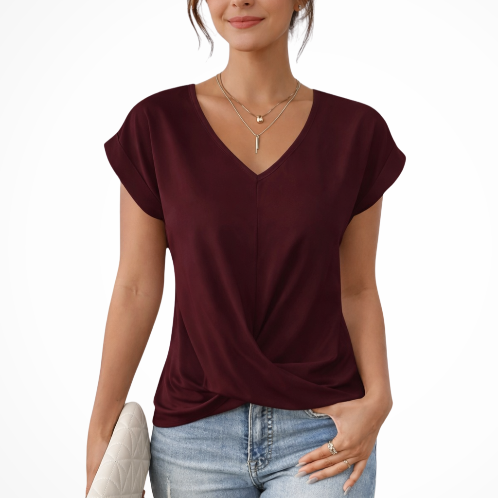 Evelyn | Women V Neck Twist Hem Short Sleeve Going Out Top