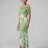Sabwynne | Off Shoulder Draped Neckline Midi Dress