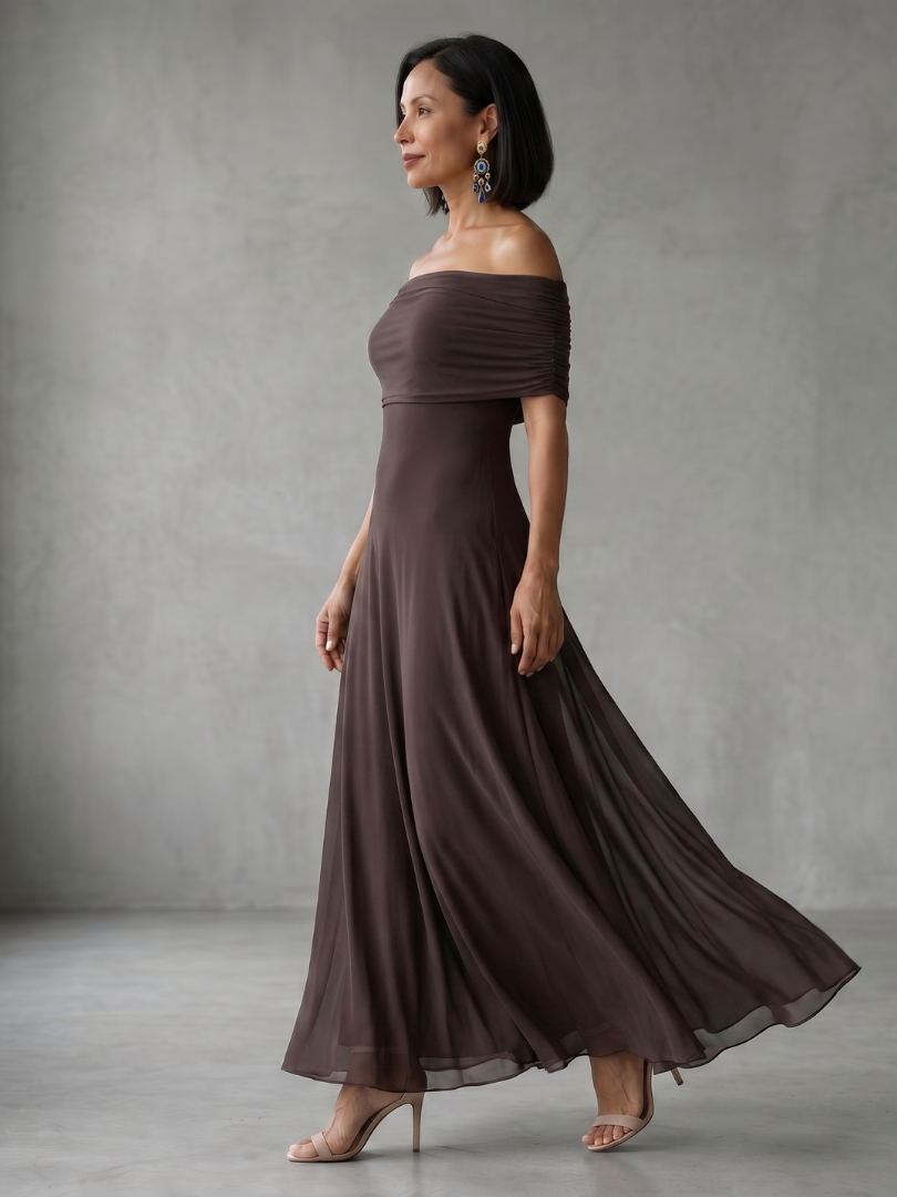 Vidabeth | Off Shoulder Draped Midi Dress
