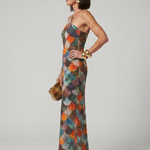 Isabelle | Fitted Multicolor Scale Pattern Maxi Dress