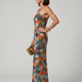 Isabelle | Fitted Multicolor Scale Pattern Maxi Dress