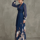 Taliavia | Pleated Sheer Sleeves Maxi Dress