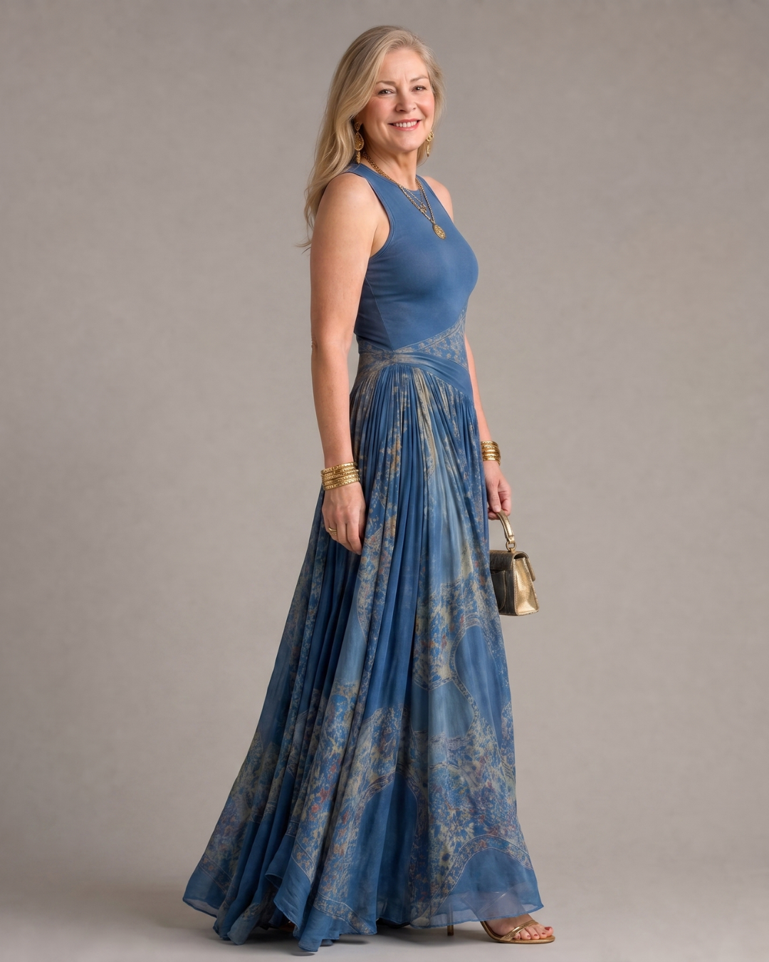 Tovassa | Sleeveless Printed Bodice And Flowing Maxi Skirt Set