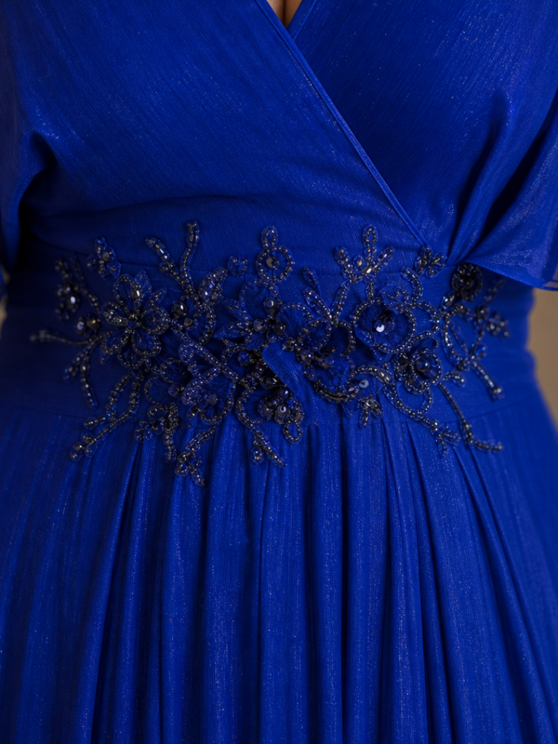 Selndra | Short Sleeve V Neck Flowing Maxi Dress