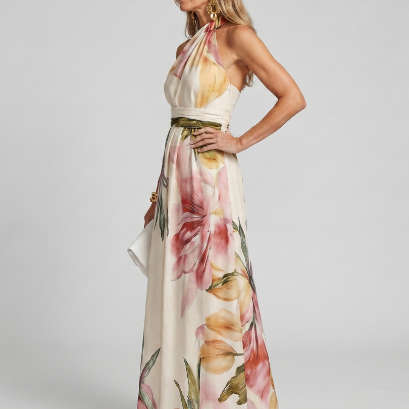 Isassa | Soft Halter Flowing Skirt Maxi Dress