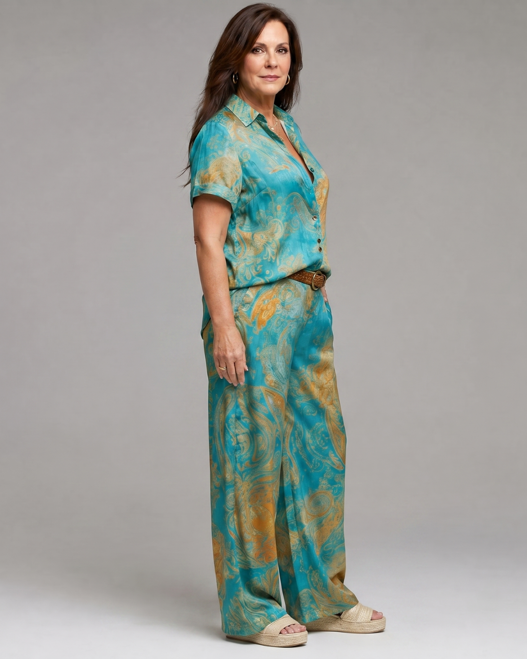 Dorna | Paisley Print Short Sleeve Top And Wide Leg Pants Set
