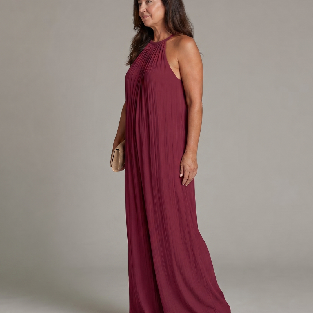 Gretabeth | Pleated Halter Neck Wide Leg Relaxed Jumpsuit