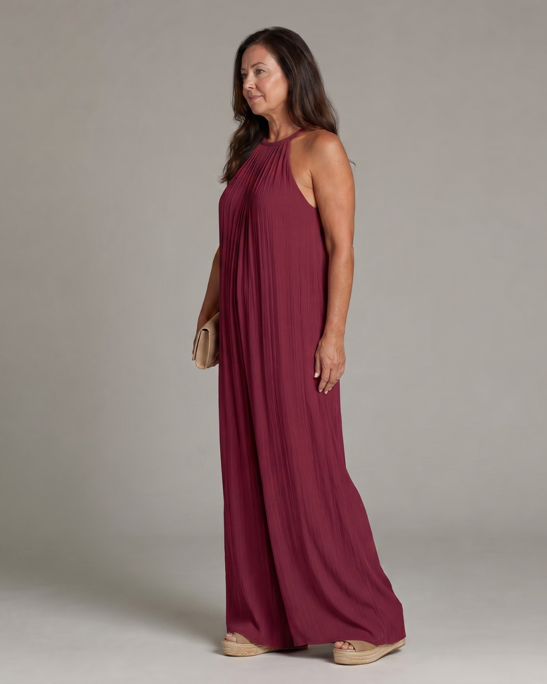 Gretabeth | Pleated Halter Neck Wide Leg Relaxed Jumpsuit