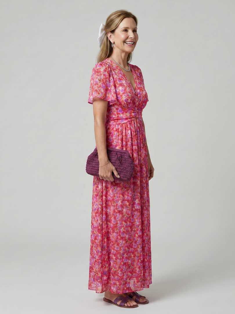 Mirawynne | Short Sleeve Ditsy Floral Print Midi Dress