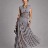 Pena | Draped Crop Top And Pleated Maxi Skirt Set
