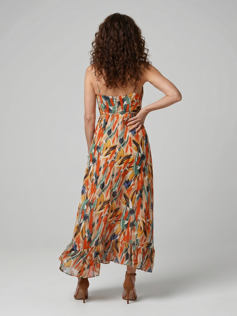 Marwyn | Spaghetti Strap Abstract Print Midi Dress
