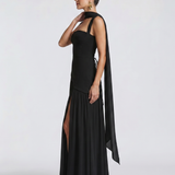 Fleurbelle | Cutout Neck Pleated Slit Maxi Dress