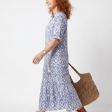 Delndra | Tassel Tie Neck Printed Midi Dress