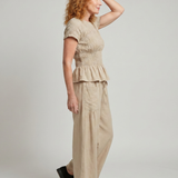 Selthea | Peplum Detail Smocked Top And Wide Leg Pants Set