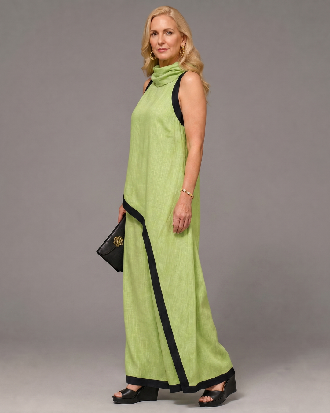 Tovarina | Contrast Trim Sleeveless Layered Top And Wide Leg Pants Set