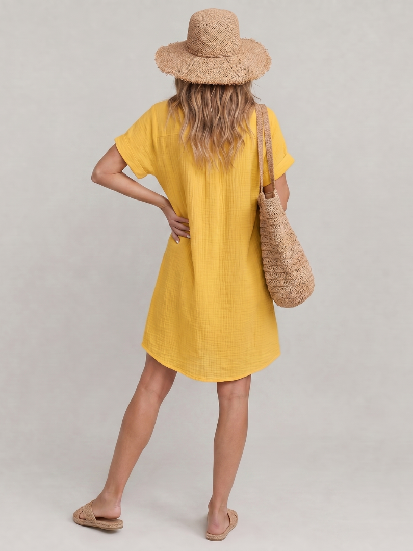 Briavia | Short Sleeve Front Pockets Knee Length Dress